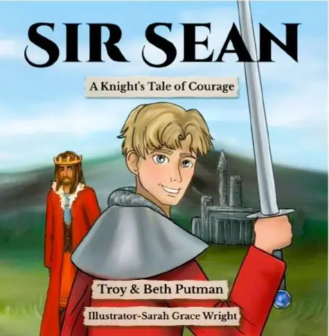 Knight holding sword with castle background.